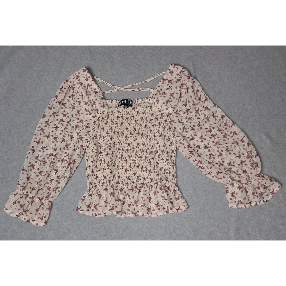 Girlish Smocked Puff Sleeve Milkmaid Peasant Blouse XL Ditsy Floral Cottagecore